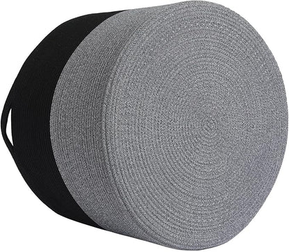 Cottonphant 24" x 24" x 17" Max Size Large Cotton Rope Basket, Extra Large Storage Basket, Woven Laundry Hamper, Cloth Storage Bin, for Blankets Clothes Towels Pillows in Living Room, Black/Grey Mix
