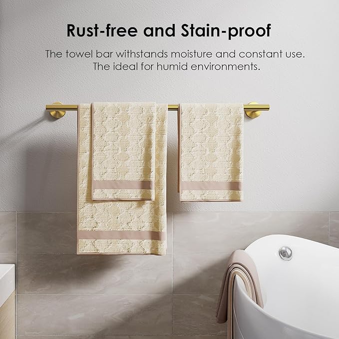 FORIOUS Towel Bar Wall Mounted, Stainless Steel Towel Racks for Bathroom, Includes Wall Mounting Hardware (Brushed Gold, 26 Inch)