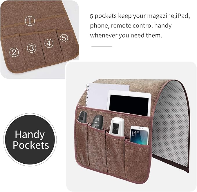 SYSOV Sofa Armrest Organizer, Remote Control Holder for Recliner Couch, Arm Chair Caddy with 5 Pockets for Magazine, Tablet, Phone, iPad
