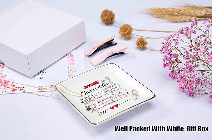 Topthink Bonus Sister Gift Birthday Christmas Mothers Day Graduation Gift for Sister in Law,Step Sister,Unbiological Sister,Best Friend,BFF Family Isn t Always About Blood Jewelry Holder Ring