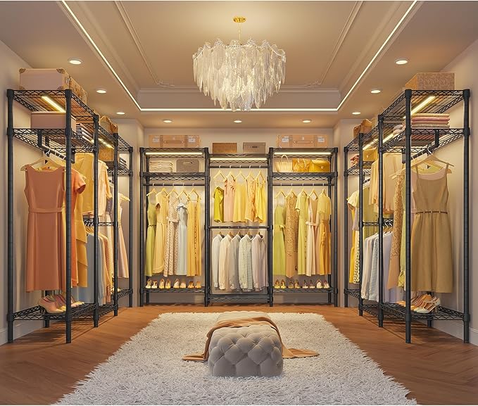 VIPEK V5L i1 Garment Rack Heavy Duty Clothes Rack with Dimmable LED Lights, 3000K Warm White, Metal Clothing Racks for Hanging Clothes, Large Freestanding Wardrobe Closet for Bedroom, Black