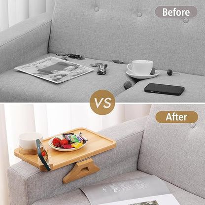Couch Arm Tray, Couch Arm Table with 360° Rotating Phone Holder & Cup Holder, Sofa Arm Tray for Easy Access, Couch Cup Holder for Snacks, Phone, Control, Cups