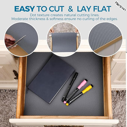 Hersvin Shelf Liners, 18in x 20ft Kitchen Drawer Mats, Non-Adhesive EVA Cupboard Protector, Cabinet Lining (Dark Gray/Dot)