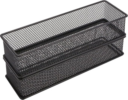 Annova Mesh Stackable Drawer Cabinet and Shelf Organizer Bins Storage Basket School Office Supply Holder Tray- Set of 2 (Black, 3x9x2 Inch)