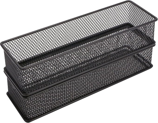 Annova Mesh Stackable Drawer Cabinet and Shelf Organizer Bins Storage Basket School Office Supply Holder Tray- Set of 2 (Black, 3x9x2 Inch)