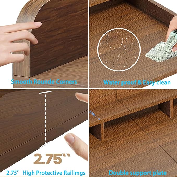 Washer Dryer Countertop, Laundry Wood Shelf Topper with Edge, 2-Tier Laundry Countertop, for Washer and Dryer Laundry Hamper Counter Storage Organization (Walnut)