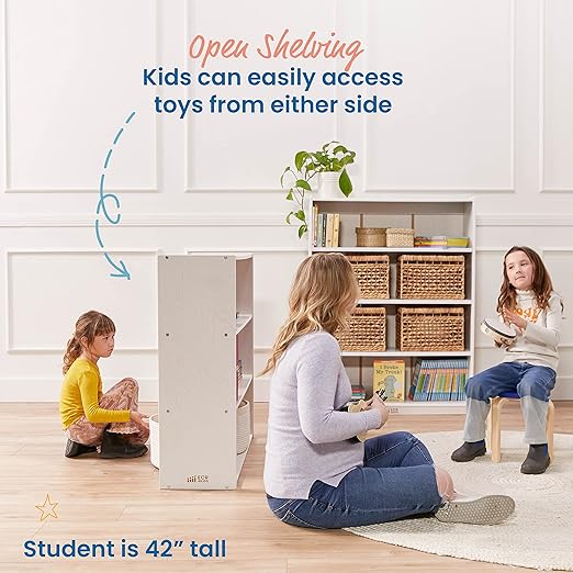 ECR4Kids Streamline 3-Shelf Storage Cabinet, 36in High, Double-Sided Display, White Wash