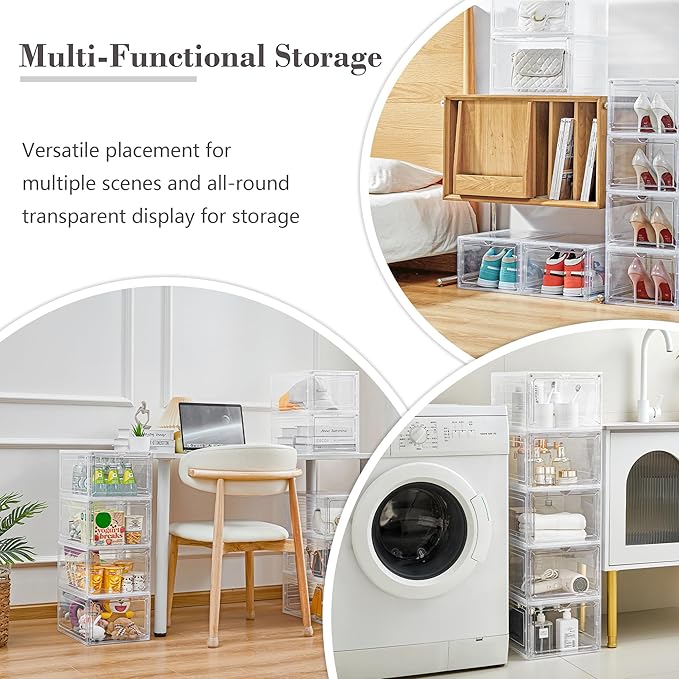 Storage Bins with Lids, Clear Plastic Storage Containers with Magnetic Acrylic Door, 19 Qt Stackable Storage Box for Home Organizing