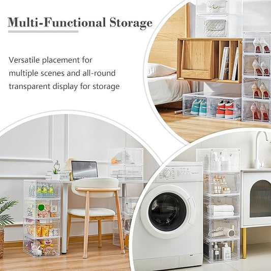 Storage Bins with Lids, Clear Plastic Storage Containers with Magnetic Acrylic Door, 19 Qt Stackable Storage Box for Home Organizing