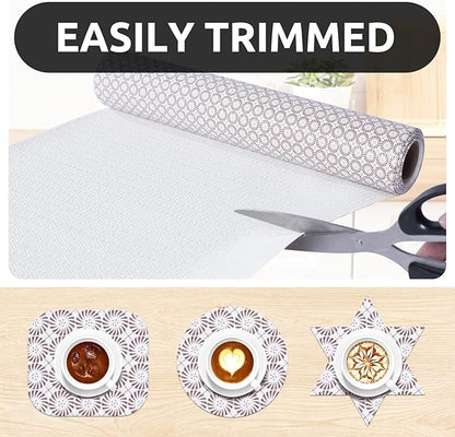 RAY STAR 18X96 Inch Shelf Liner for Kitchen Cabinets, Non-Adhesive Cabinet Liner Washable, PVC Drawer Liner for Dresser Non-Slip Bathroom (Circle)(7 Roll)