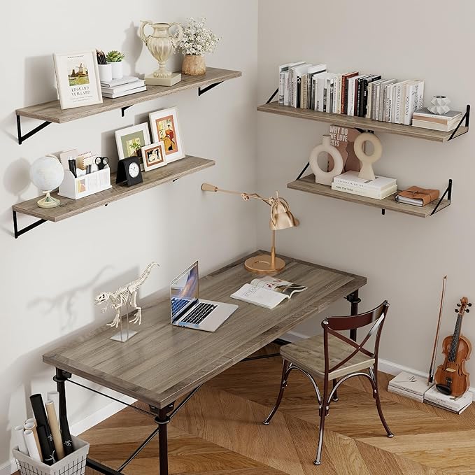 Axeman 12 Inch Deep Floating Shelves for Wall - 24 Inch Wide x 12 Inch Deep Wall Shelves Set of 2 - Rustic Grey Wood Floating Shelves for Living Room