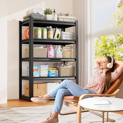 71" H Garage Shelving 5-Tier Heavy Duty Storage Shelves, Adjustable Metal Shelf Unit, Utility Organizer Rack for Basement, Pantry, Kitchen, Warehouse,15.7" Dx35.4 Wx71.2 H, Black