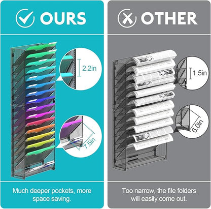 samstar 2 Pack 16 Tier Wall File Organizer Hanging Wall File Holder Wall Mount Paper Folder Organizer, Magazine Rack, Pack of 2