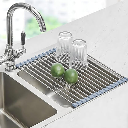 Roll up Dish Drying Rack Over The Sink Kitchen Roll up Sink Drying Rack Portable Dish Drainer Foldable Dish Drying Rack (Grey, (37 * 30) CM)