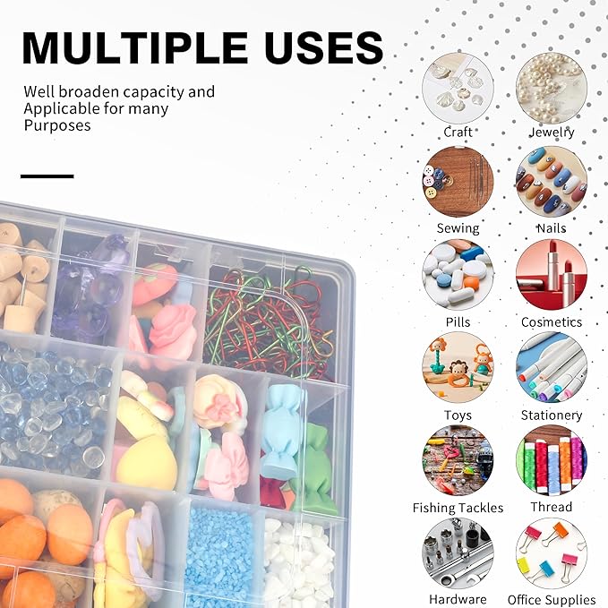 OALCQ 36 Grids Bead Organizer Box Tackle Box Organizers and Storage Rock Collection Boxes Plastic Organizer Boxes