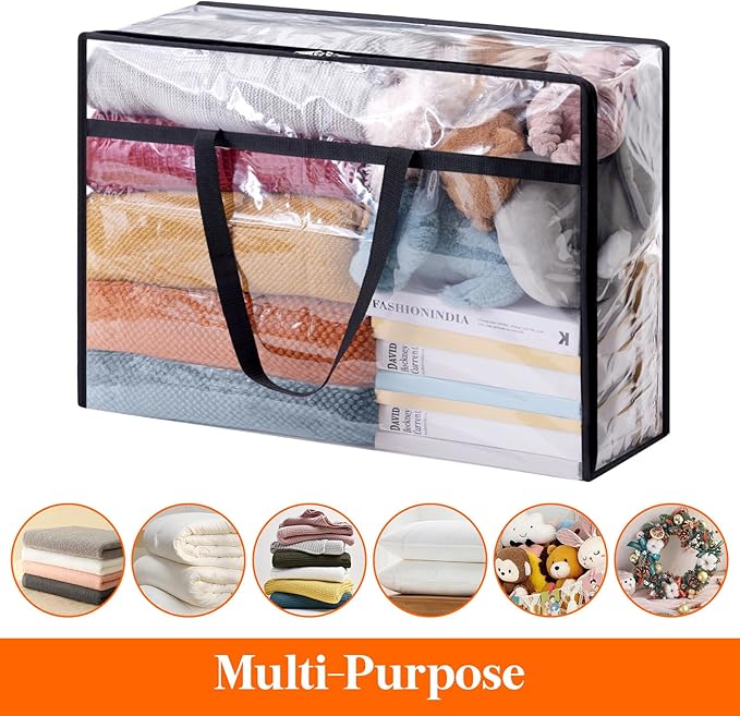 Lifewit 8 Pack Clear Clothes Storage Bags, 75L Large Plastic Blanket Storage, Vinyl Foldable Moving Bags with Zipper, Closet Organizers Containers for Comforter, Bedding, Duvet, Pillow