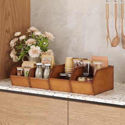 2 Set Bamboo Pantry Storage Bins Wood Stackable Baskets Potato and Onion Storage Bins Fruits Vegetable Bread Organization for Kitchen Counter