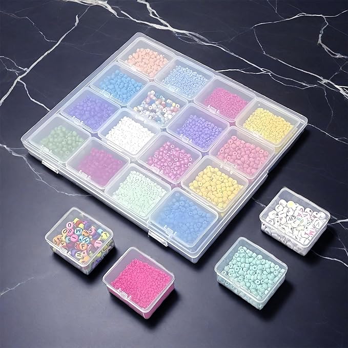 Large Bead Storage Box - 48 Grids Clear Organizer, 3 Pack,Portable for Jewelry,Diamonds,Hardware,Craft Accessories Grid Plastic Box,Oil Painting Color Palette,Ring Earring Storage Box