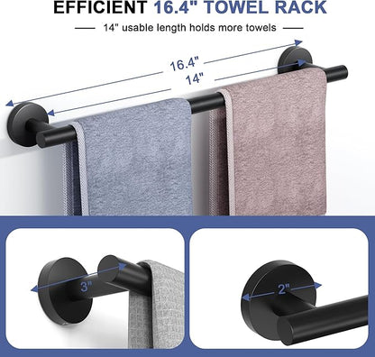 Matte Black Towel Bar, 14 Inch Towel Racks for Bathroom Wall Mounted, SUS304 Stainless Steel Bathroom Towel Holder, Total Length 16.4 Inch Towel Bars