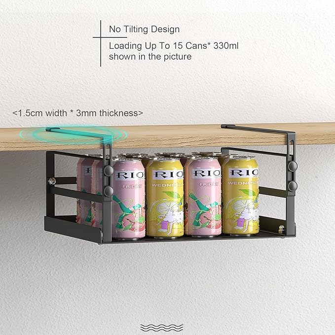 HENGI 2 Pack Adjustable Under Shelf Storage, Heavy Duty Metal Basket Organizer for Kitchen Cupboard Cabinet Pantry Laundry Desk Bookshelf, Black