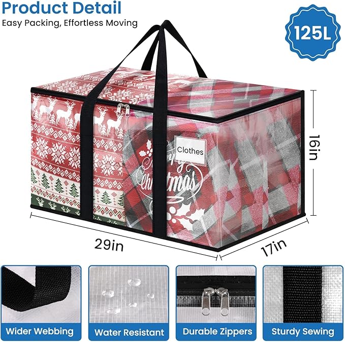 RoomHacks Clear Heavy Duty Extra Large Moving Bags, Reinforced Handle and Double Zipper Storage Bags for Packing Essentials (6 Packs)