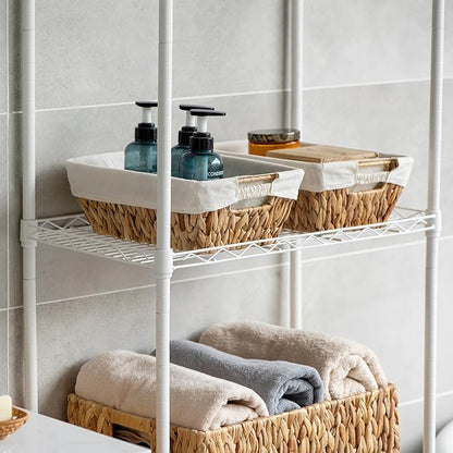 JS HANGER Wicker Storage Basket with Washable Liners, Metal Frame, Set of 2, 12.6"L x 8.7"W x 4.3"H, Water Hyacinth Woven Basket for Pantry, Toilet, Bathroom, Bedroom, Patio, Natrual