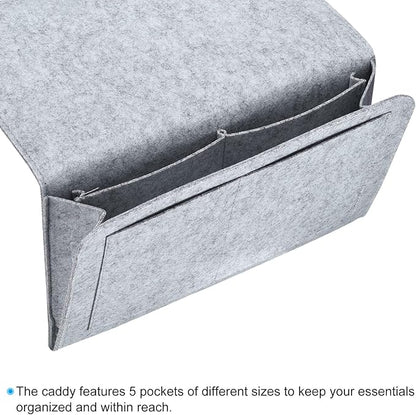 PATIKIL 13in Bedside Caddy, Bed Caddy Bedside Organizer Hanging 5 Pocket Soft Bed Pockets Bedside Storage Organizer Remote Control Holder for Bedroom Phones Glasses, Light Grey