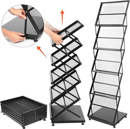 Brochure Display Stand 5-Tier Foldable Magazine Rack Portable Double A4 Size Literature Brochure Holder Magazine Rack Metal 10 Pockets with Carrying Bag for Trade Show Exhibition Office