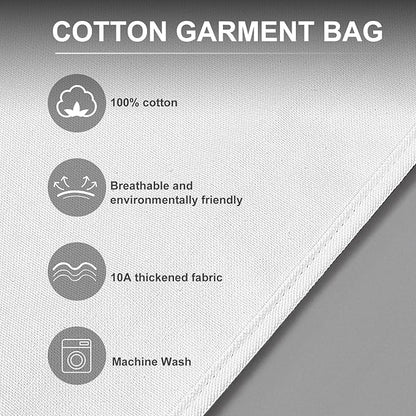 100% Organic Cotton Garment Bag Short 40 Inch Breathable Proof Hanging Clothes Bag Covers with Viewing Window Card Pocket for Short Dresses Jackets Suits Organization(40 Inch)