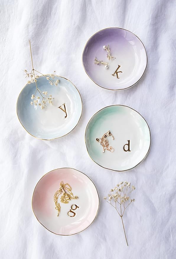 COLLECTIVE HOME - Ceramic Jewelry Tray, Decorative Trinket Dish for Rings Earrings Necklaces Bracelet Watch Keys, Birthday Mother's Day Christmas Gift for Women, 4.75", Colored Surface (W)