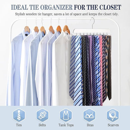 Tie Rack Belt Hanger for Closet Fitnice Upgraded Non Slip Tie Hanger Space Saving with 20 Foldable Hooks Wooden Belt Tie Organizer for Tank Tops Bras Cami Scarves