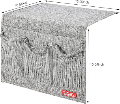 Zafit Linen 4 Pockets Bedside Caddy, Bedside Storage Organizer for Magazine, Remotes, Phone (Classic Grey)