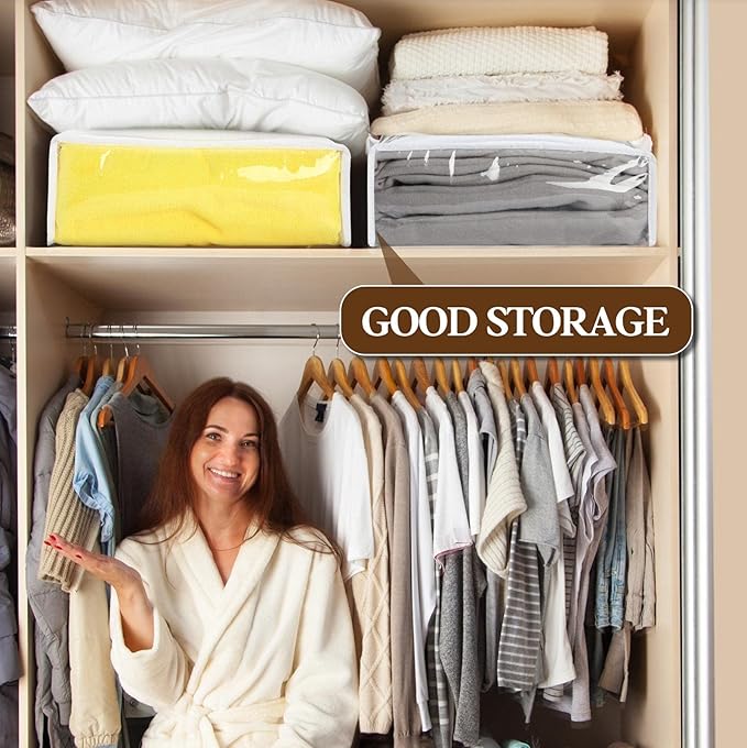 Riakrum 30 Packs Clear Zippered Storage Bags, 15x11x4 inches, Vinyl Plastic Sweater Sheet Organizers Storage Bags, PVC, for Clothes, Sheet, Blankets, Fabrics Organizers(White)