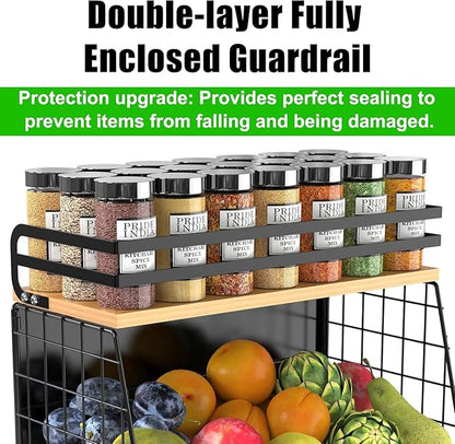 2 Pack Magnetic Spice Storage Rack Organizer for Refrigerator, Magnetic Shelf for Fridge with Wood Lid, Organizer for Kitchen & Laundry, Potato and Onion Storage Bins, Large Container, Strong Magnets