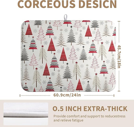 Wnoesat Christmas Dish Drying Mats for Kitchen Counter Xmas Tree Drying Mat Winter Holiday Dishes Drying Pad Microfiber Absorbent Dish Draining Mat Washable Dish Drainer Rack Mat 18x24 Inch