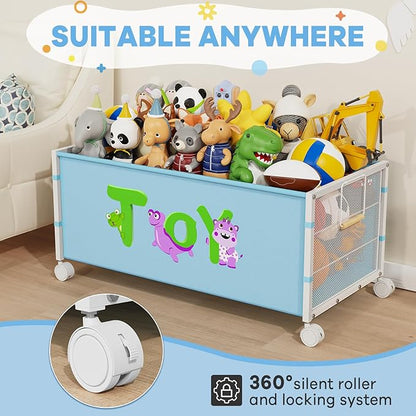 Large Toy Box, Toy Storage Organizer for Kids, Toy Chest for Toddlers with 360° Wheels, Toybox for Living Room, Oxford Cloth Toy Box for Boys, Girls, Stuffed Animals, Clothes