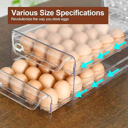 Egg Holder for Refrigerator,40 Eggs Clear Drawer Organizer,2 Layer Stackable Egg Holder Egg Trays,Egg Storage Container with Time Scale for Fridge Countertop Cabinet