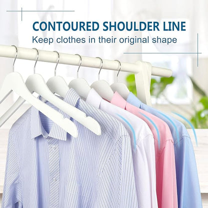 TOPIA HANGER White Wooden Hangers 30 Pack, 0.28 inch Slim Wood Clothes Hanger with Flat Design and Smooth Notches, Lightweight & Durable Space Saving Hangers for Shirt, Coat, Camisole-CT31W