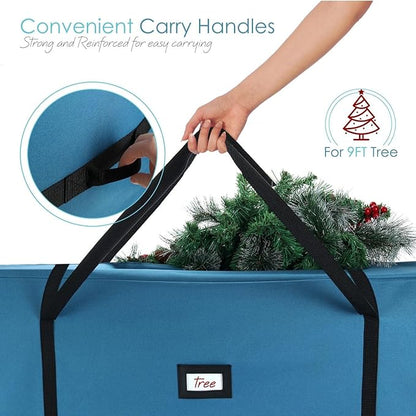 Hearth & Harbor 9 ft Rolling Christmas Tree Storage Bag - Artificial Christmas Tree Bag with Reinforced Handles, Dual Zipper, Wide Opening and Wheels - Storage Container for Trees and Decorations