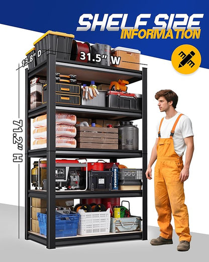 Set of 4 Garage Shelving Heavy Duty Storage Shelves, Adjustable Metal Shelving Unit, Utility Garage Organizer Shelf for Basement, Pantry, Kitchen, Warehouse,13.8" D x 31.5" W x 71.2" H