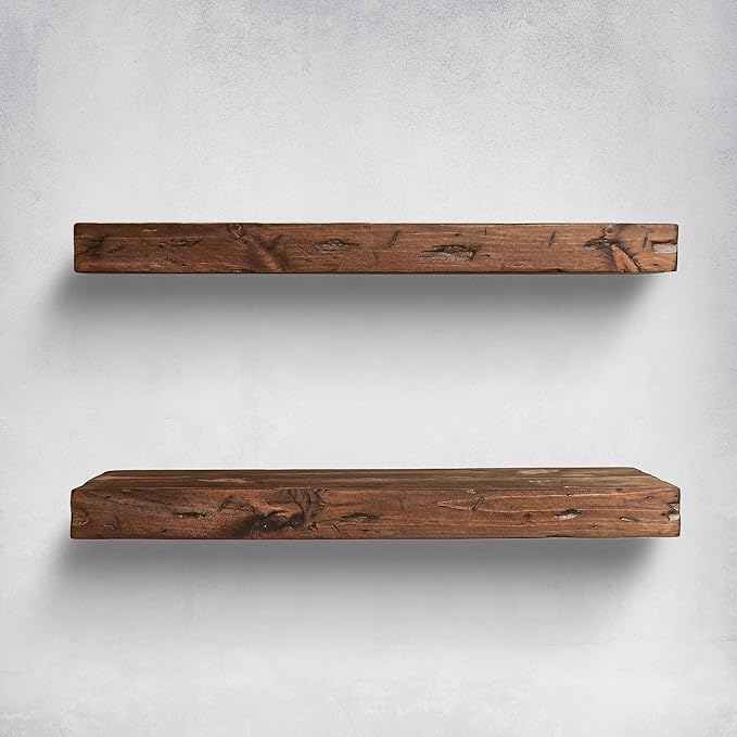 Urbandi Rustic Distressed Floating Shelves, Set of 2, Handmade Out of Pine Wood, 3 Inch Thick, Made in USA (Provincial, 48Lx3Hx8D)