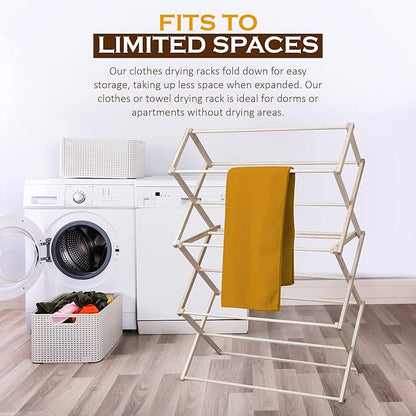 Peaceful Classics Wooden Laundry Rack - Amish Handmade Wooden Clothes Drying Rack - Foldable Drying Rack for Towel, Blanket, Linen Household Essentials - for Indoor Or Outdoor Use (38" x 30" x 13")