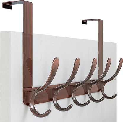 WEBI Over The Door Hook 5 Coat Hooks,Over The Door Towel Rack,Door Hanger Over Door Coat Rack for Hanging Clothes,Towels,Back of Bathroom,Antique Copper