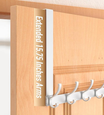 CHAUNCEY HOME Long Over The Door Hooks Hanger with 15.75" Arms for Easier Access by Shorter, Heavy Duty Door Hanger for Coat, F16U, Fits Standard 1 3/4'' Doors, Towel Racks for Bathroom, Black