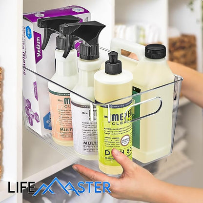 Lifemaster Stackable Refrigerator Bins - Set of 14 Large Capacity Organizers with Easy Grip Handles - Clear and Versatile for Kitchen Storage