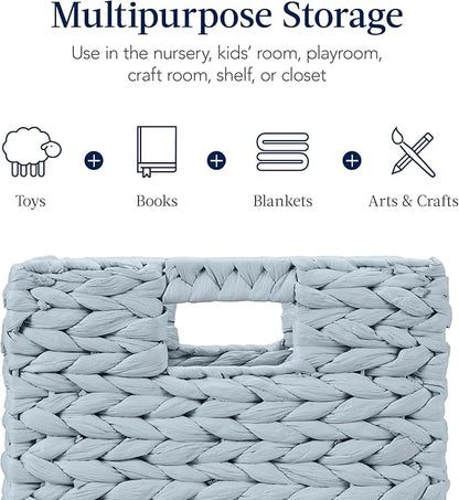 Best Choice Products 10.5x10.5in Pack of 5 Cube Storage Baskets, Water Hyacinth Multipurpose Collapsible Organizers, Handwoven Toy Storage Totes for Kids Room, Nursery & Living Room - Blue