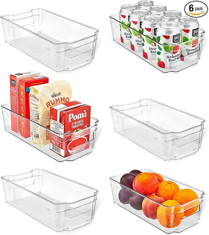 Lifemaster Stackable Plastic Freezer Organizer Bins - Clear Storage Containers for Fridge and Freezer, Pantry Bins for Organizing, Multi-Use Clear Storage for Kitchen, Closet or Pantry - 6 pack