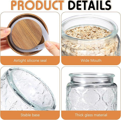 Domensi 6 Pcs Vintage Glass Jars 34 oz Glass Storage Jars with Lids Begonia Pattern Airtight Storage Jars for Kitchen Counter, Pantry, Coffee Bean, Grains, Tea, Sugar, Flour, Candy, Oats