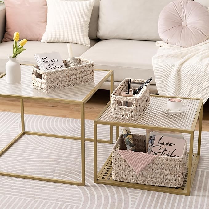 GRANNY SAYS Wicker Baskets for Organizing, Wicker Storage Basket for Shlef, Woven Baskets Oraganizer, Waterproof Vanity Basket for Towel, Home Organization, 3-Pack