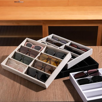 Frebeauty Sunglass Organizer,Velvet Glasses Organizer,8-Slot Sunglasses Tray for Drawer, Men's/Women's Sunglasses Box, Glasses Holder for Watch Stackable Eyeglass/Eyewear Display Tray(Grey)
